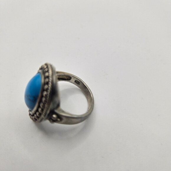 Vintage HAN 925 Sterling Silver Real Cabochon Turquoise Beaded Ring Size 6 - Picture 5 of 5